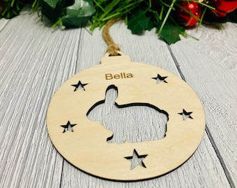 Custom Wooden Bunny Ornament | Personalised Rabbit Christmas Decoration