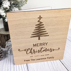 Gepersonaliseerde houten kerst- en nieuwjaarswenskaart - Seizoensgebonden vakantiewensen
