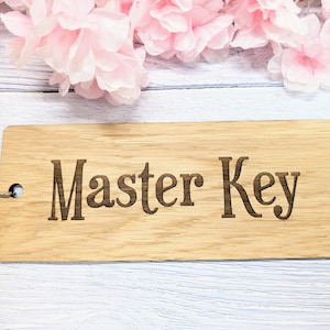 Extra grote houten sleutelhanger van 200 x 80 mm met 'Master Key'-bericht