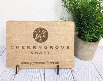 Custom Logo Display Wooden Sign with Optional Stand – Showcase Your Brand | Website Text Option | Eco-Friendly Freestanding Display