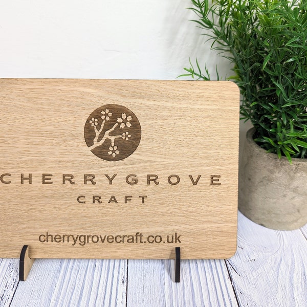 Custom Logo Display Wooden Sign with Optional Stand – Showcase Your Brand | Website Text Option | Eco-Friendly Freestanding Display