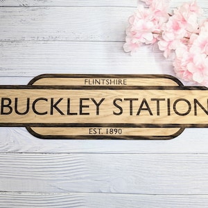 Custom Railway Station Sign - Oak MDF, Personalised for Model Enthusiasts, Authentic British Design, 4 Sizes