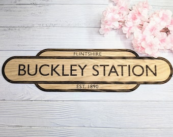 Model Railway Custom Station Sign - Oak MDF, Personalised for Enthusiasts, Authentic British Design, 4 Sizes