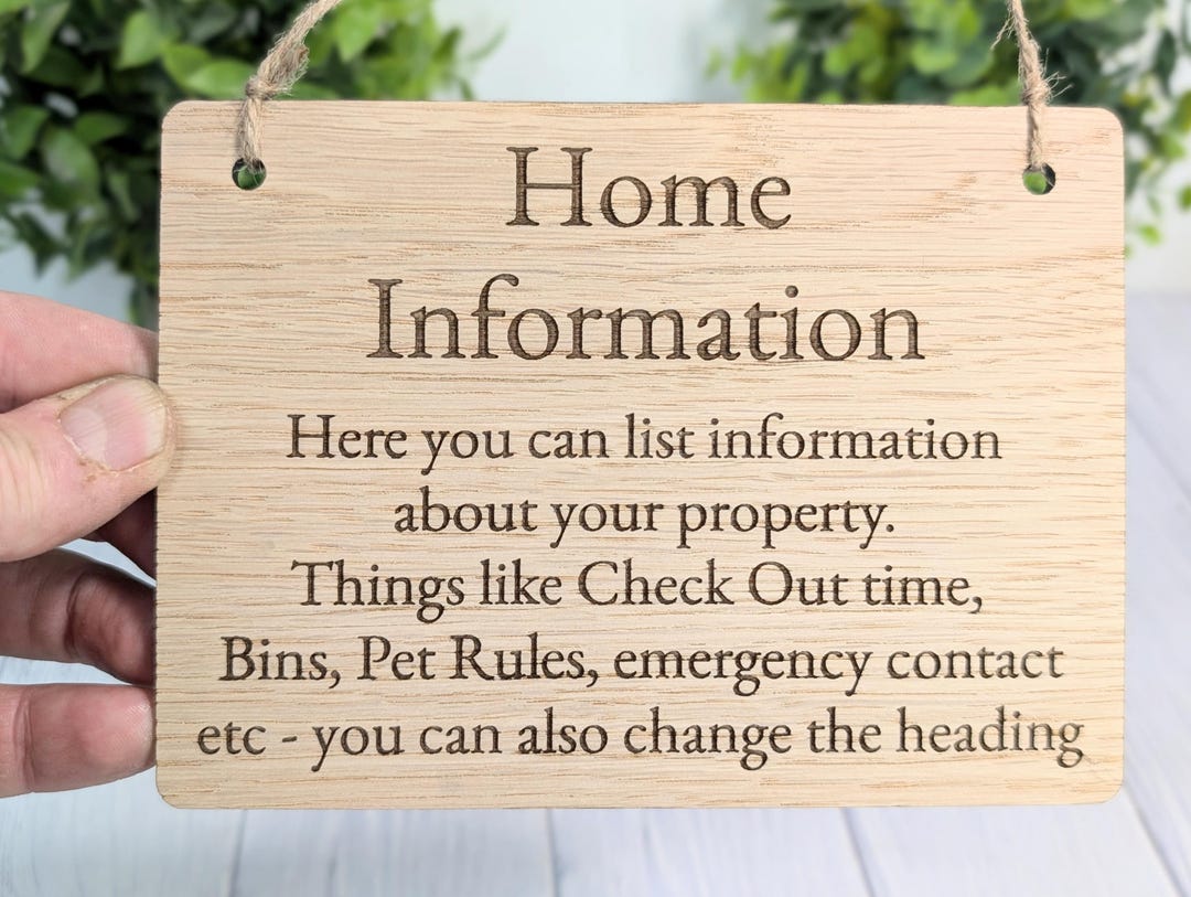 Wooden Home Information Sign | Personalised Wooden Door Sign | Custom ...