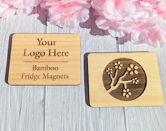 Personalised Bamboo Fridge Magnets: Engraved Logo, Sustainable Business Gifts