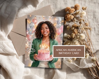 Happy Birthday | Woman Birthday Card | Black Greeting Cards | Black Women Art | African American Cards |  Handmade Cards | Afrocentric