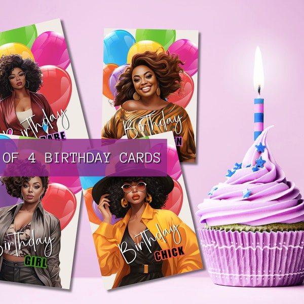 Birthday Queen Bundle Set | Cards for Black Women | African American | Set of 4 | Melanin Greeting Cards