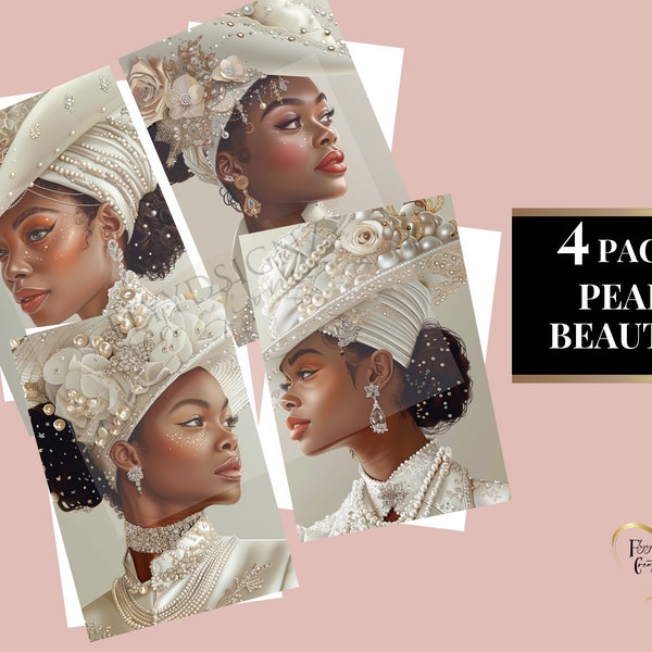 Pearl Beauties, Notecards, Bundle Set, African American Greeting Card, Bridal Shower