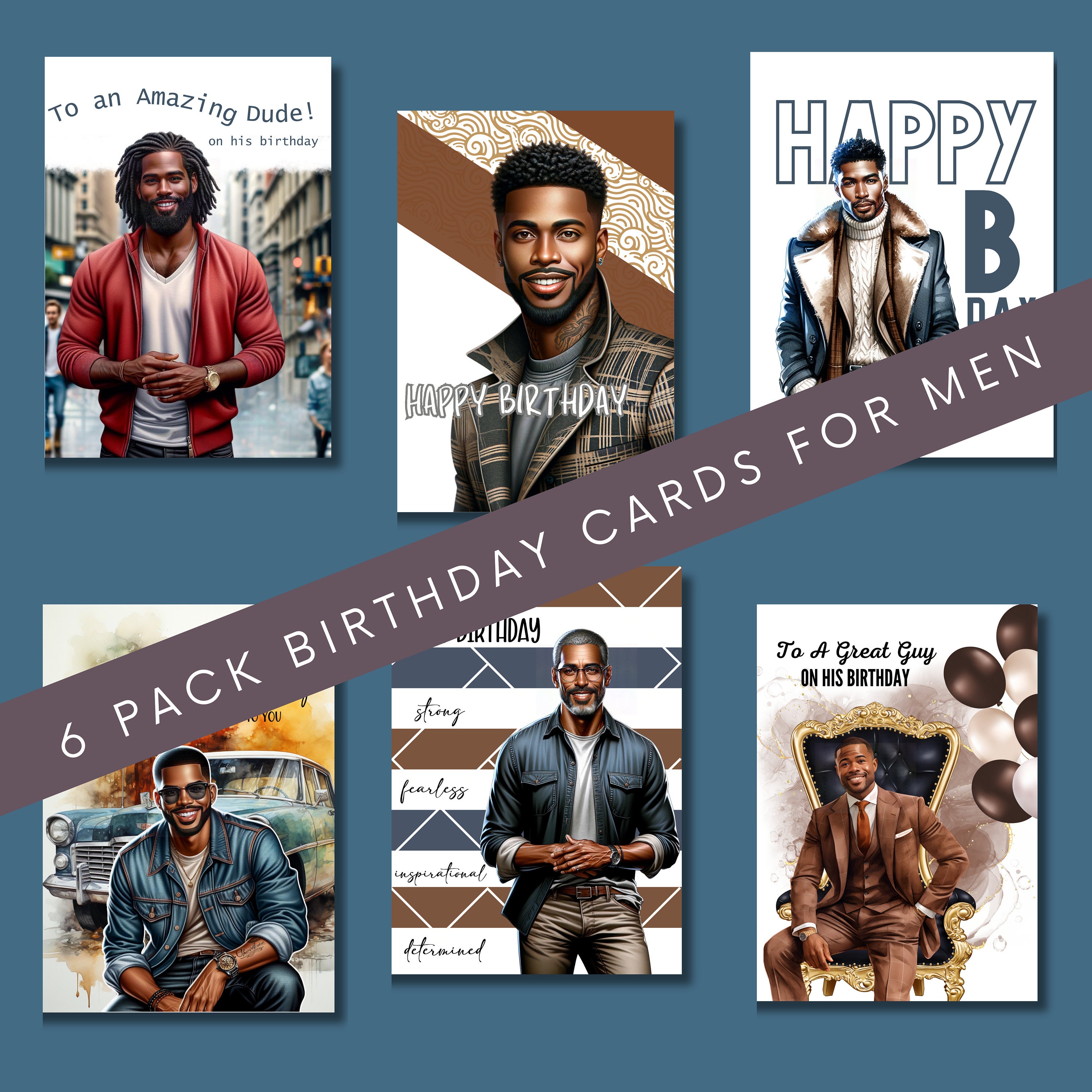 Black Men Birthday Cards Bundle Pack African American Greeting Cards - Etsy