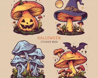 Pack d'autocollants champignons, autocollants d'halloween automnaux