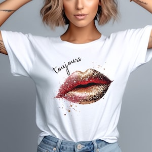 Lips Shirt, Trendy Graphic T-shirt for Women Designer Shirt  Concert Tee for Festival Tshirt, Luxury GIft for Women, Glitter Girl