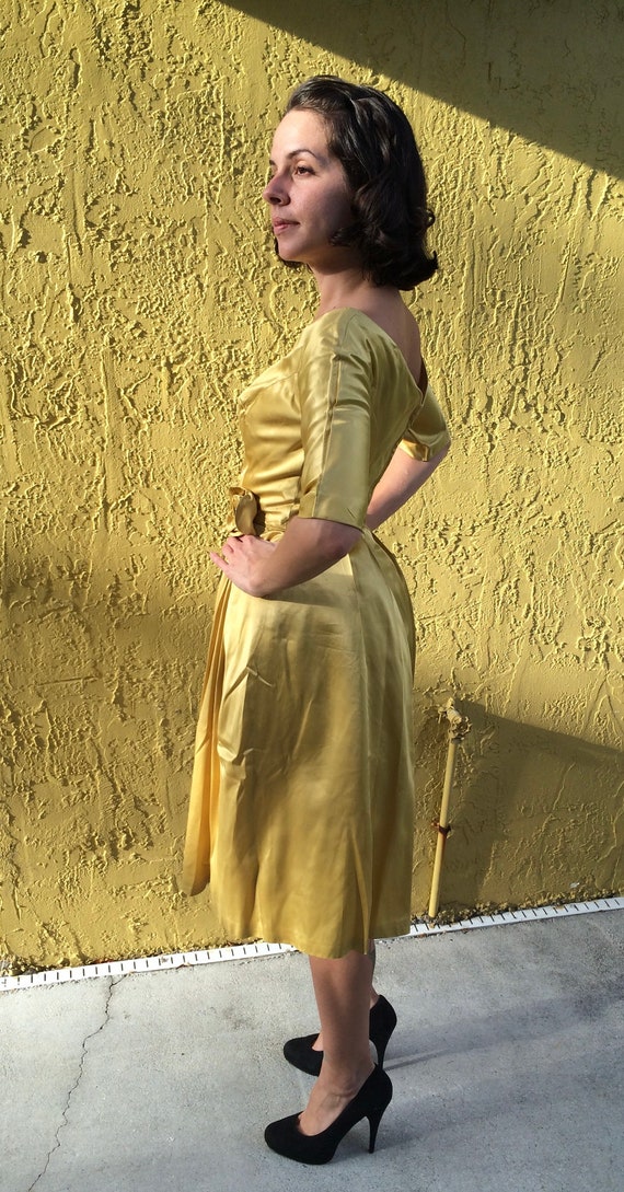 Vintage Gold Satin Dress - image 1