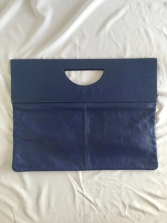 Blue/Violet Leather HandBag circa 1980 - image 8