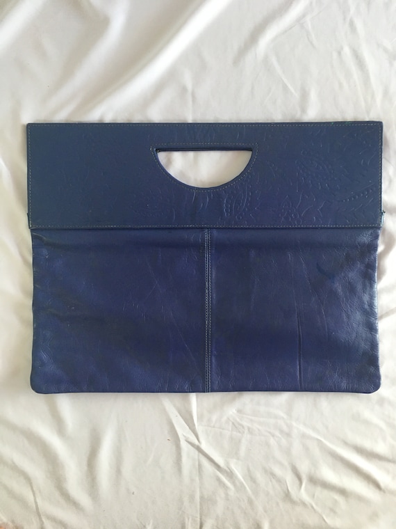 Blue/Violet Leather HandBag circa 1980 - image 1