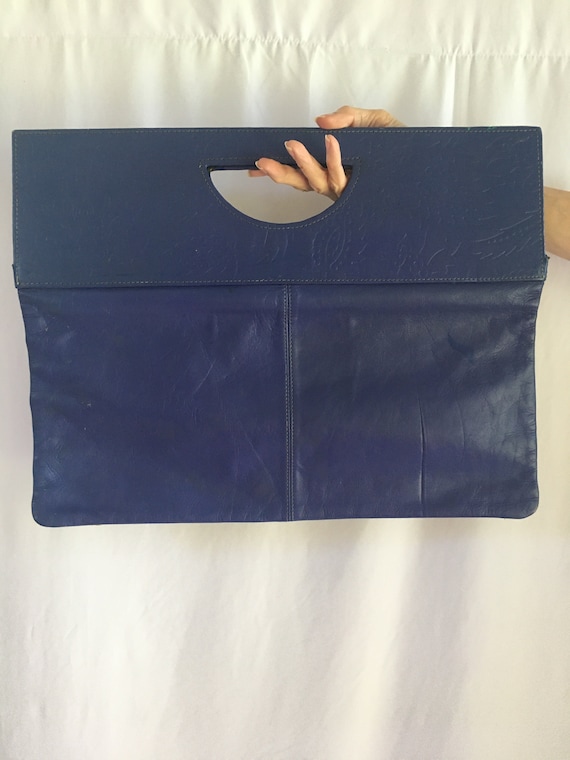 Blue/Violet Leather HandBag circa 1980 - image 2