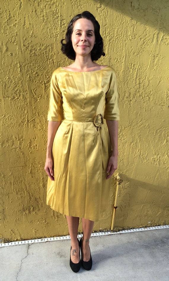 Vintage Gold Satin Dress - image 2