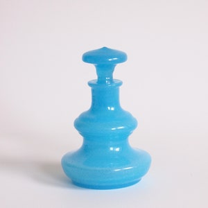 Glass flacon vintage mouth-blown blue 12 cm high bathroom accessory image 5