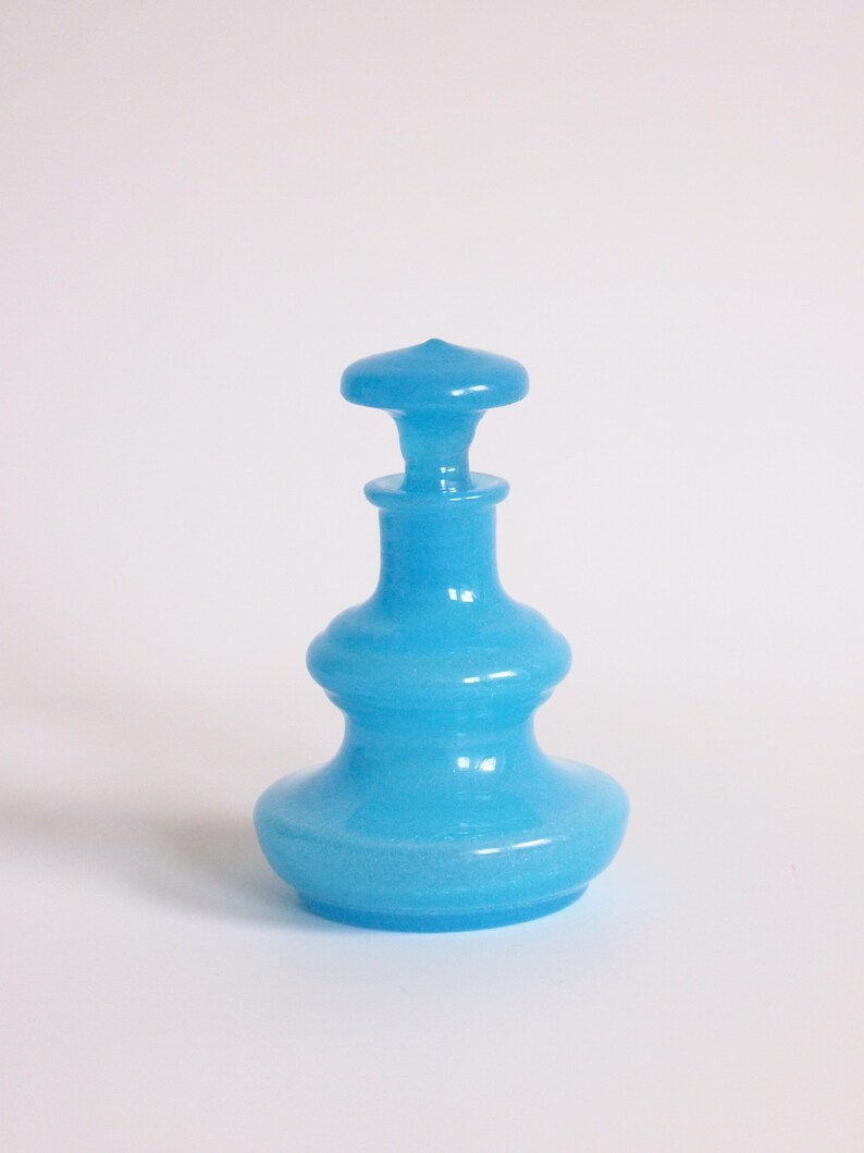 Glass flacon vintage mouth-blown blue 12 cm high bathroom accessory image 5