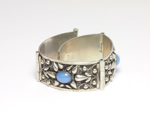 Bracelet Ancien Jonc En Argent Alpacca - Coquilles Ormeaux - Fait Au Mexique