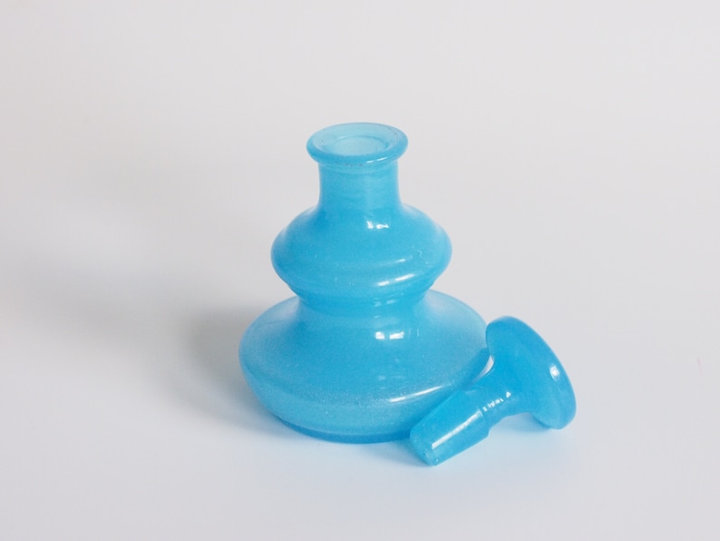 Glass flacon vintage mouth-blown blue 12 cm high bathroom accessory image 1