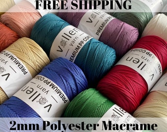 VollenYarn Cordon polyester macramé 2 mm, corde polyester 100 % polypropylène, fil polyester au crochet pour sac, fil pour macramé et décoration d'intérieur