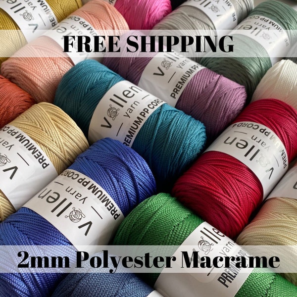 VollenYarn Cordon polyester macramé 2 mm, corde polyester 100 % polypropylène, fil polyester au crochet pour sac, fil pour macramé et décoration d'intérieur