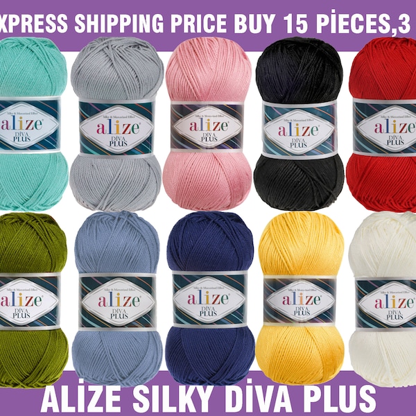 Alize Diva Plus Silky Effect,Acrylic Yarn,Crochet Cardigan Yarn,Knitting Yarn for Summer Bikini,Microfiber and Mercerized Yarn