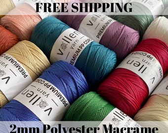 Vollen Garn 2 mm Polyester-Makramee-Schnur, Polypropylen-Schnur, Polyester-Häkelgarn, Faden für Makramee und Heimdekoration