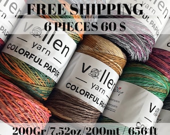 Vollen Yarn,Crochet paper Yarn,Raffia straw bag,Colorful raffia paper yarn,Macrame raffia yarn,summer bag yarn,summer hat yarn,DIY fiber art