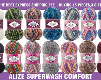 Alize Superwash Comfort Sokken,Wollen Sokkengaren,Merinowol garen,Vingergewicht,Zelfstriping sokken garen, 100 gr-420 m-460 yarda