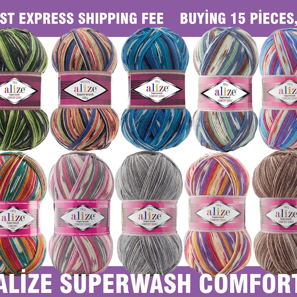 Alize Superwash Comfort Socken,Wollsockengarn,Merinowollgarn,Fingering-Gewicht,Selbststreifen-Sockengarn,100 g-420 m-460 Yarda