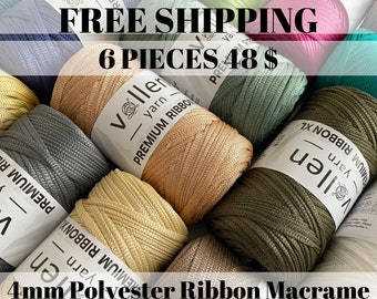 200gr,Polyester crocheting ribbon yarn,Handmade knitting bag rope,Silk Effect 4mm yarn,Bag Supplies,Macrame Yarn,Flat Tape Yarn,Jewelry yarn