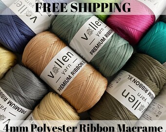 200gr,Polyester crocheting ribbon yarn,Handmade knitting bag rope,Silk Effect 4mm yarn,Bag Supplies,Macrame Yarn,Flat Tape Yarn,Jewelry yarn