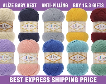 Hilo hipoalergénico, Alize Baby Best Anti-Pilling Yarn, Lana de bambú y acrílico, 100 g / 240 m, Hilo de ganchillo y tejido de punto, Hilo suave, Hilo de algodón