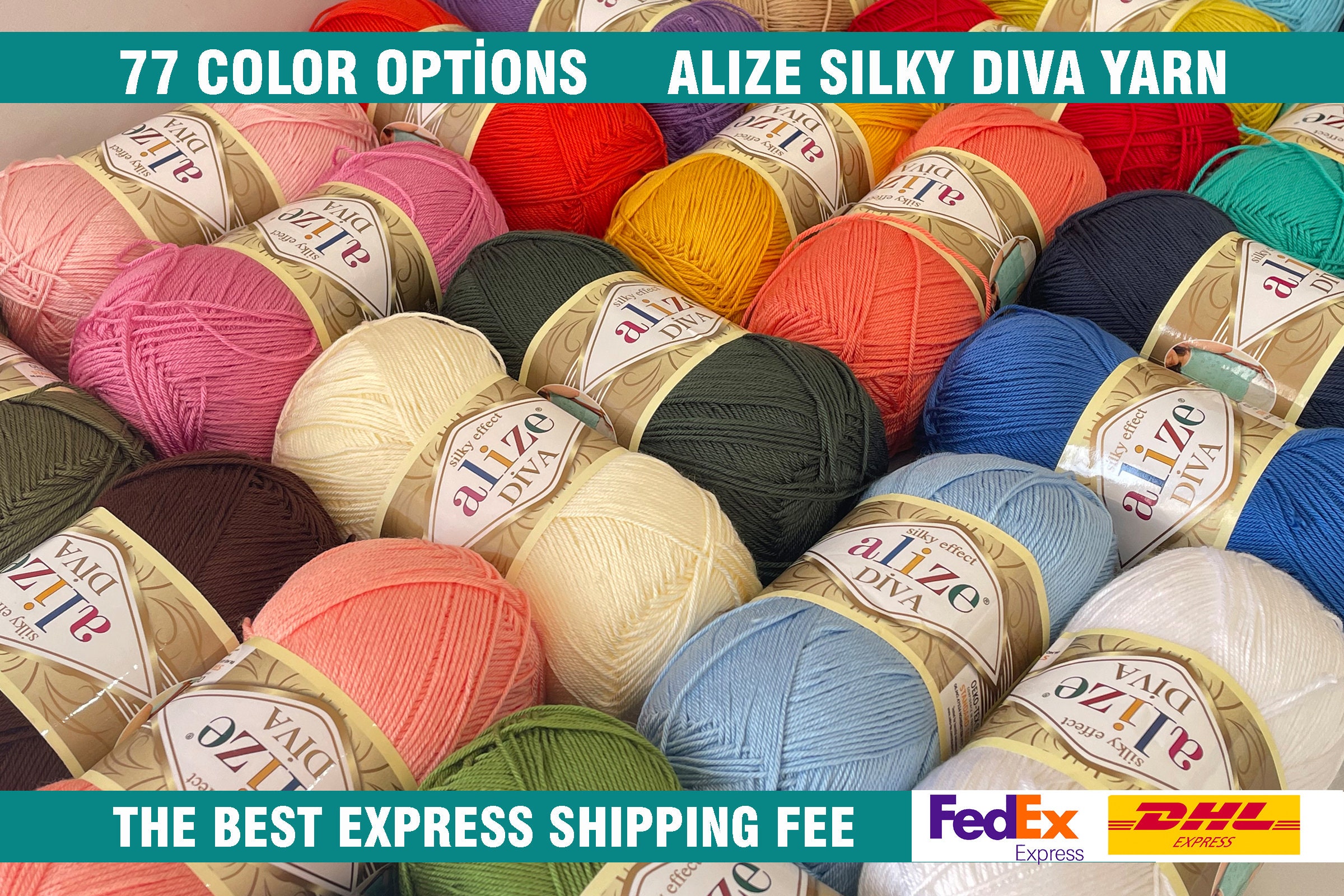 Alize Diva Silk Effect 100% Microfiber Acrylic Yarn 1 Ball skeins 100gr  383yds Color (60 - Black)