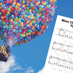 Partitura para piano del tema principal de UP de Disney Pixar (con anotaciones) / Descarga fácil en PDF / Partitura con letras / Partitura etiquetada