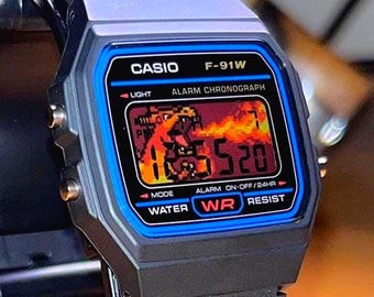 Custom Casio F91W Watch Charizard | Handmade Pokémon Inspired Digital Watch | Retro Gaming Wristwatch | Unique Anime Gift for Collectors