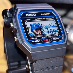Orologio Casio F91W personalizzato Blastoise WB / Orologio digitale fatto a mano ispirato ai Pokémon / Orologio da polso retrò per videogiochi / Regalo anime unico per collezionisti