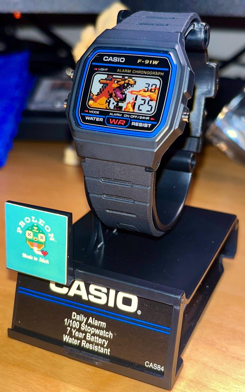 Custom Casio F91W Watch Charizard WB | Handmade Pokémon Inspired Digital Watch | Retro Gaming Wristwatch | Unique Anime Gift for Collectors image 2