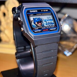 Custom Casio F91W Watch Blastoise WB | Handmade Pokémon Inspired Digital Watch | Retro Gaming Wristwatch | Unique Anime Gift for Collectors