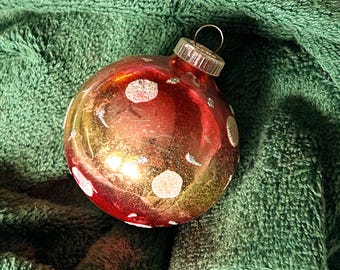 Vintage Handpainted Pink and Gold Ornament, Made in West Germany, Plastic Cap, Mercury Glass, Tree Ornament, MCM Christmas, Retro Christmas