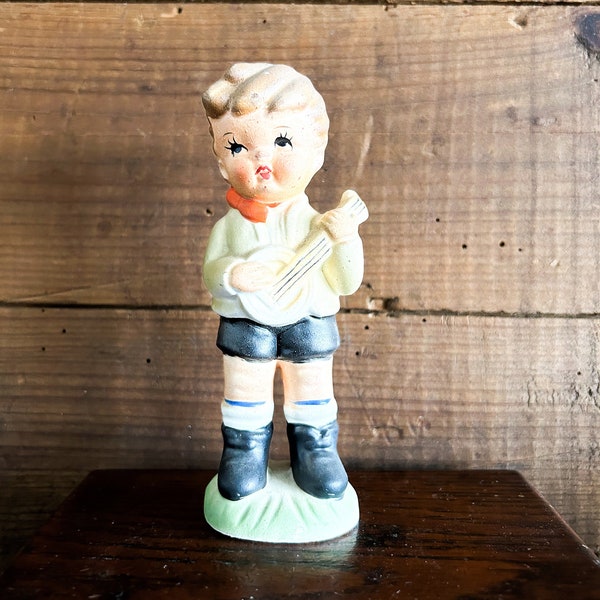 Vintage Napco Ceramic Figure, Napco Figurine, Vintage Ceramic,  Napco Figure, Ceramic Figurine, Boy with Guitar, Banjo, Cute Figurine, Homco