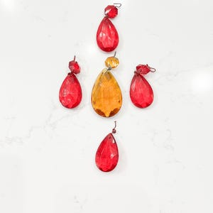 Amber and Red Antique Teardrop Crystal Pendants Octagon Prism, Vintage Chandelier Crystals, Teardrop, Icicle, Faceted, Replacement Crystals