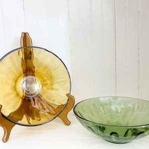 Vintage Green Glassware, Vintage Amber Glassware, Amber Glass, Green Glassware, Amber Serving Bowl, Green Glassware Bowl