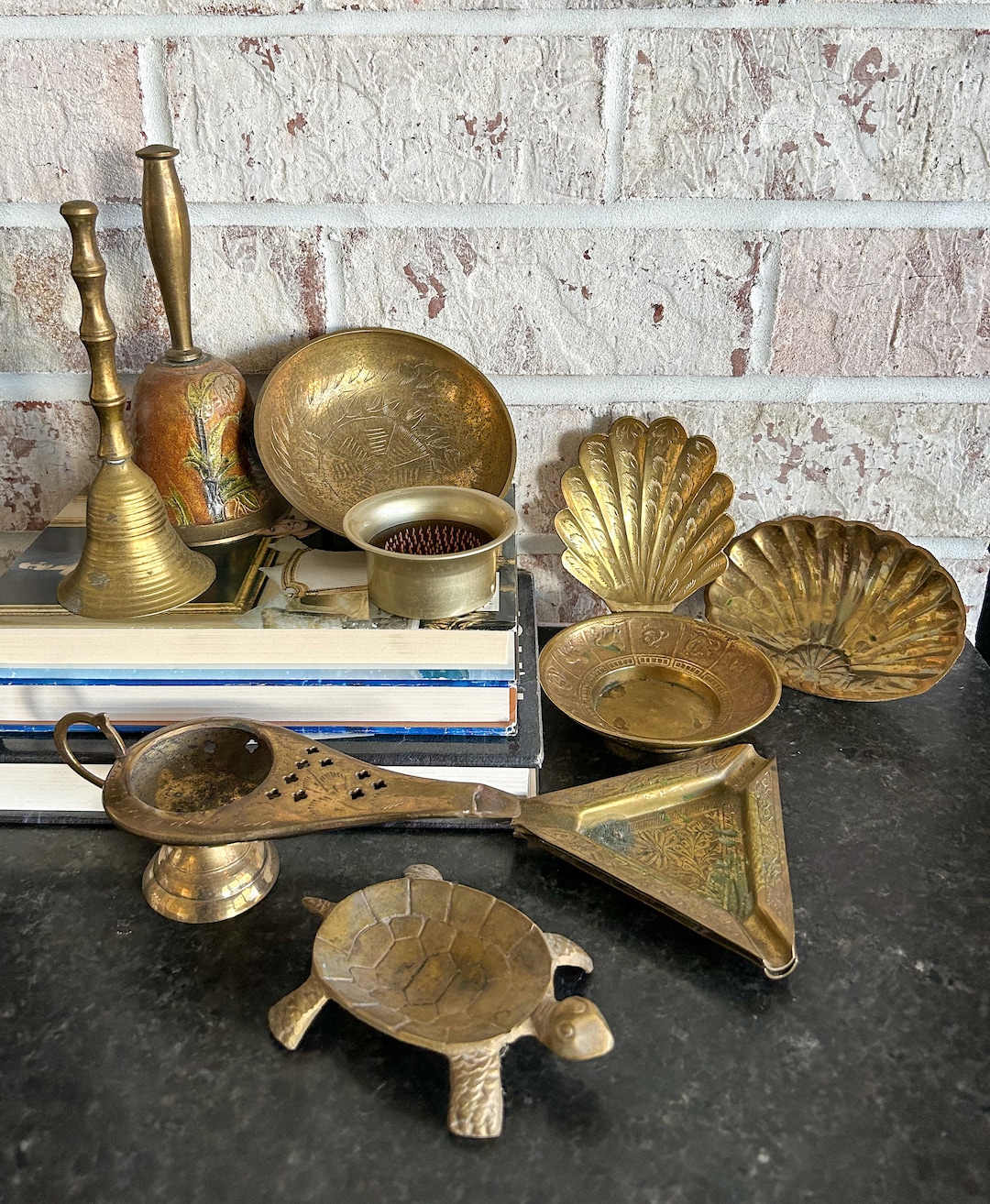 Brass Decor, Brass Bells, Brass Fans, Genie Lamp, Vintage Brass Decor
