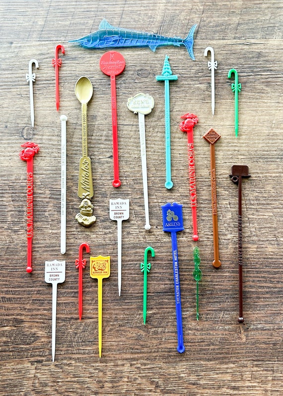 Lot of 21 Vintage Cocktail Swizzle Sticks, Retro Barware, Man Cave