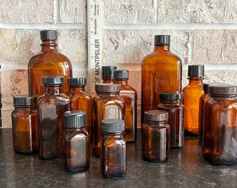 Apothecary Bottles, Vintage Amber Pharmaceutical Bottles,  Antique Bottles, Medicine Bottles, Antique Amber Glass, Amber Bottle, Old Bottle