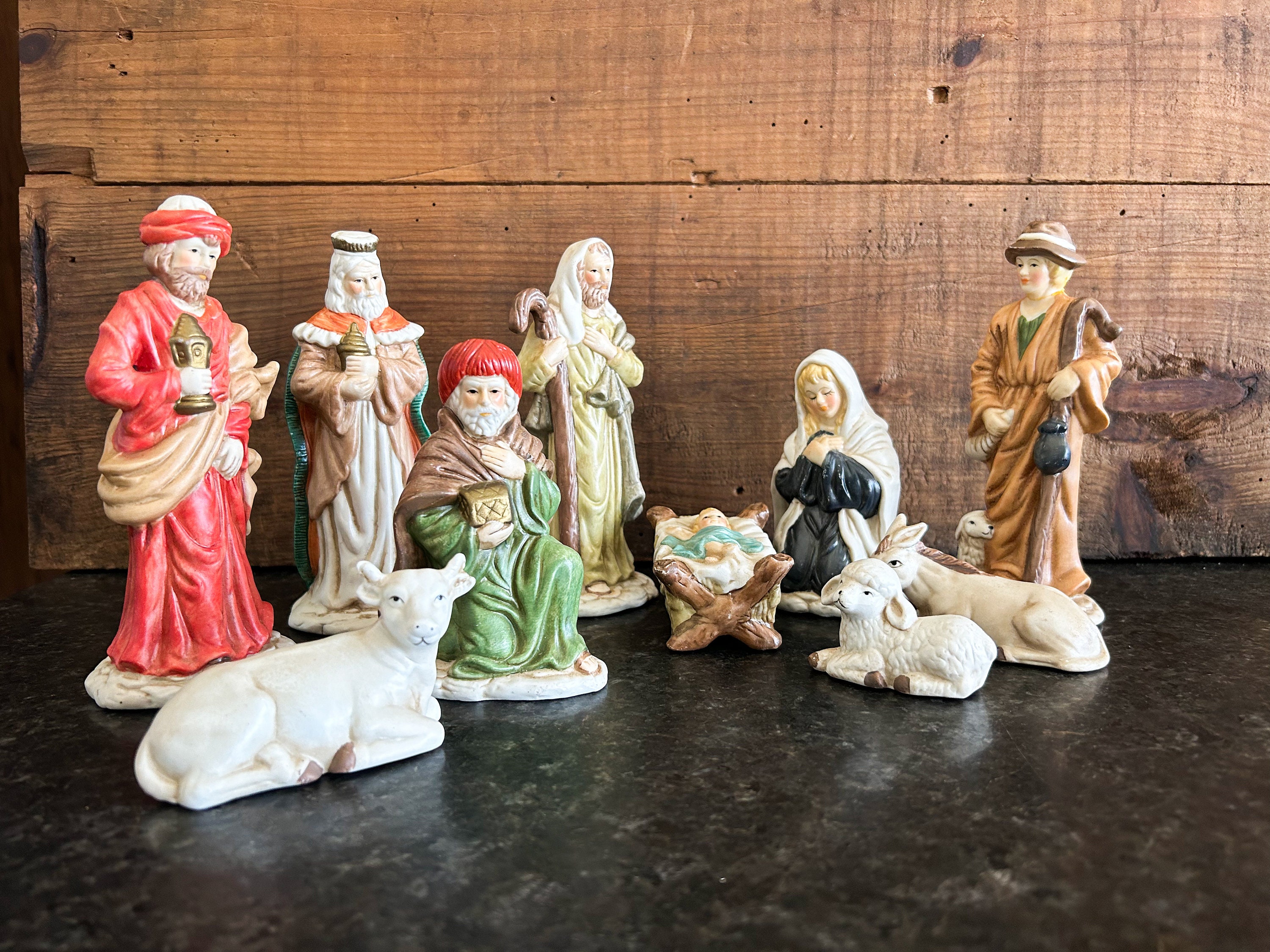 Vintage Porcelain Nativity Set, Vintage Nativity Set, Set of 10