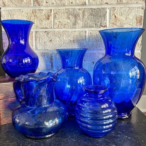 Blue Glass Vase, Glass Floral Vase, Vintage Flower Vases, Blue Floral Vase, Vintage Floral Vase, Vintage Vase, Floral Vases, Colored Glass