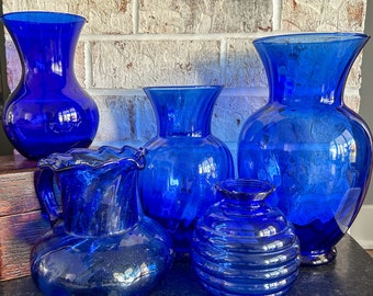 Blue Glass Vase, Glass Floral Vase, Vintage Flower Vases, Blue Floral Vase, Vintage Floral Vase, Vintage Vase, Floral Vases, Colored Glass